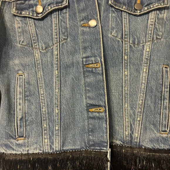 Frame Denim Jacket Button Front Black Fringe Embelishment Size Small - Picture 5 of 7